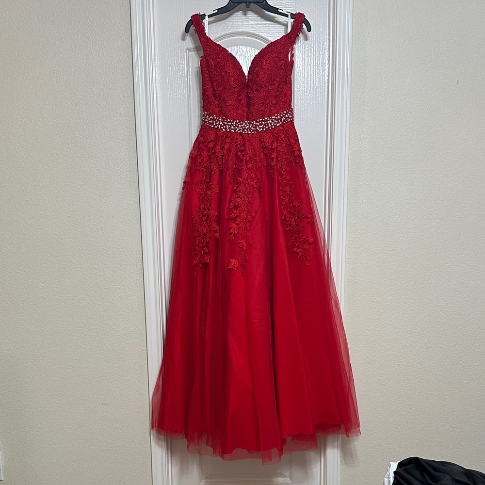JVN by Jovani Red Lace Formal Dress